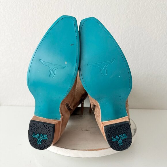 Lane Knee High Corset Western Cowboy Boots Snip Toe Latte Suede Size 10 - Picture 9 of 12